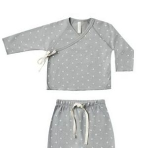 Quincy Mae 0-3 month dusty blue wrap top and pants